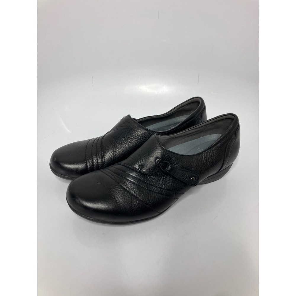 Dansko Loafers Womens 39 Black Good Leather Pleated Strap Comfort Wedge Shoes